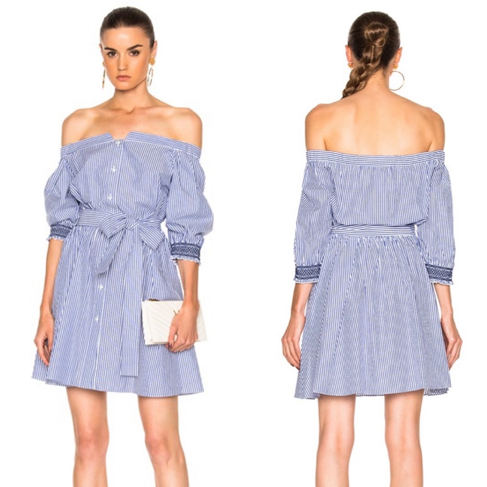 Tanya Taylor Blue and White Stripe Dress w Pockets